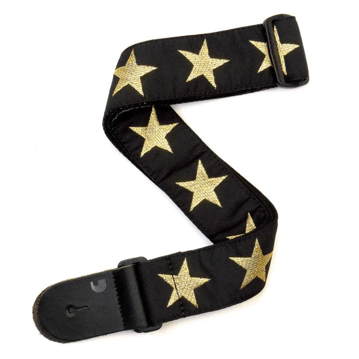 D'Addario Woven Guitar Strap Black with Gold Stars 20T05