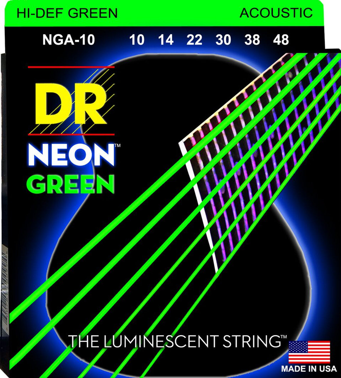 DR Neon Green Acoustic Guitar Strings 10-48