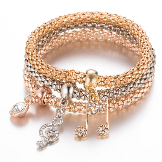 3Pc Music Note Charm Bracelet