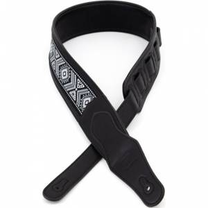 Profile 2.5" Sof Leather Black Guitar Strap Black with White Pattern