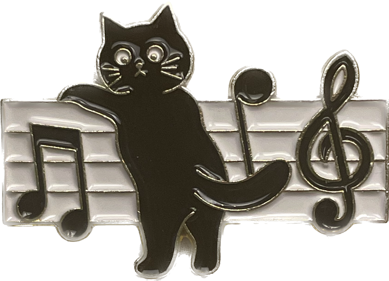 Cat and Music Book Pin