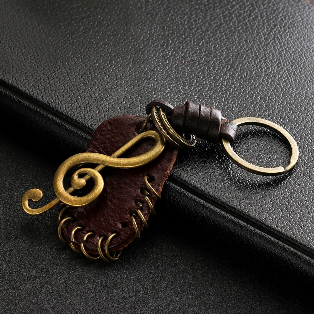Key chain  - Treble Clef metal and leather
