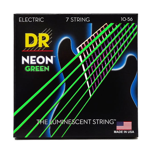 DR Neon Green Electric 7 String 10-56