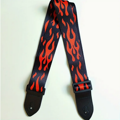 Black and Red Flames Guitar Strap