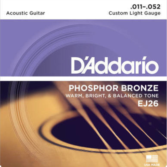 D'Addario Custom Light Phosphor Bronze Accoustic Guitar Strings EJ26