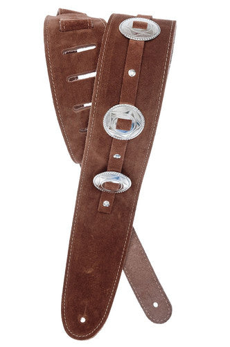 D'Addario 2.5 Leather Conchos Brown Guitar Strap
